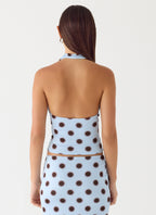 Ask You Twice Top - Blue Mocha Dot