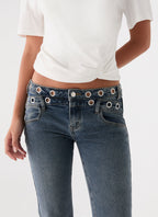 Carson Low Rise Eyelet Jeans - Blue Wash
