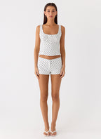 Coastline Cotton Micro Mini Shorts - White Polka Dot