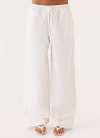 Norene Linen Wide Leg Pant - White