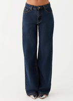 Keanna Low Rise Denim Jeans - Washed Denim